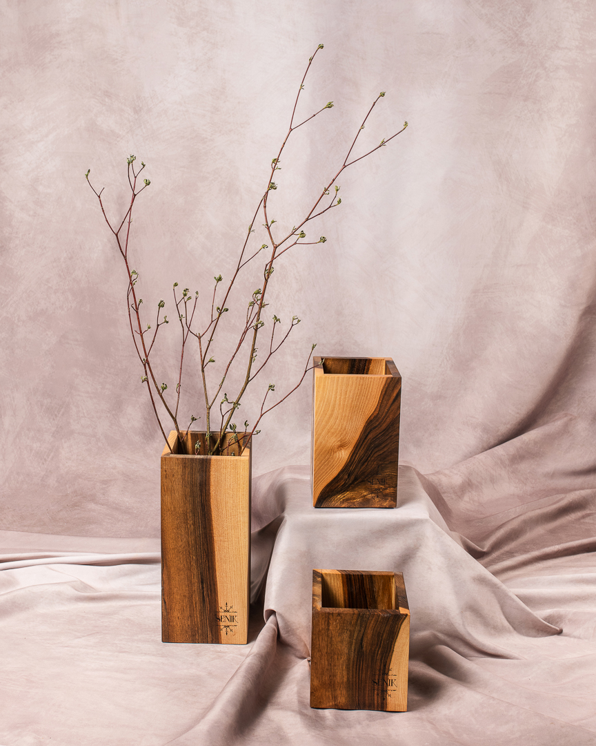 Set treh lesenih vaz Quadra